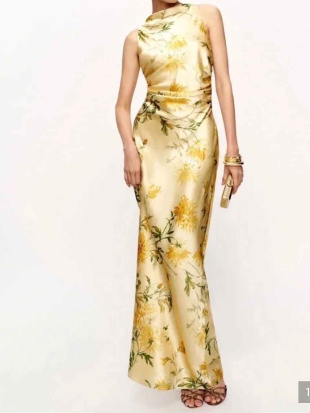 Reformation Anais Yellow Floral Silk Gown
